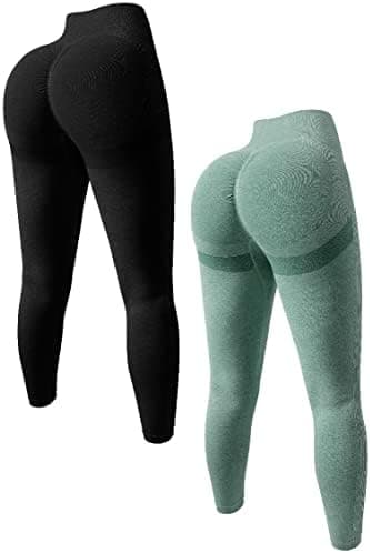 OQQ Women's 2 Piece Butt Lifting Yoga Leggings Workout High Waist Tummy Control Ruched Booty Pants