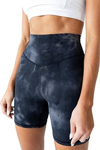 Kamo Fitness Ellyn High Waisted Yoga Shorts 6" Inseam Butt Lifting Tie Dye Soft Workout Pants Tummy Control