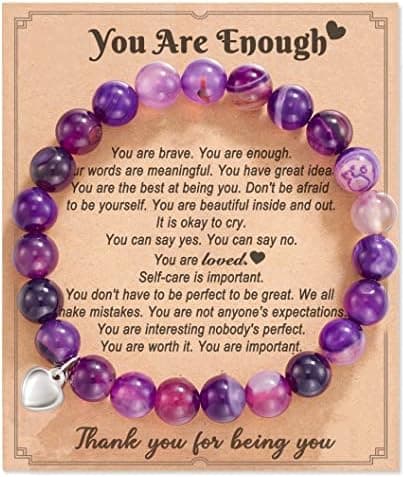 HGDEER Inspirational Stress Relief Gifts, Natural Stone Amethyst Healing Bracelet for Women Teen Girls